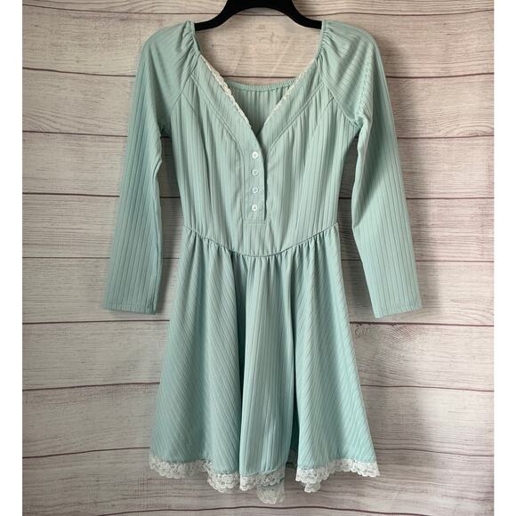 Light Blue Striped Dress with Lace Trim Coquette Ballet Skirt Size Small - Picture 1 of 13